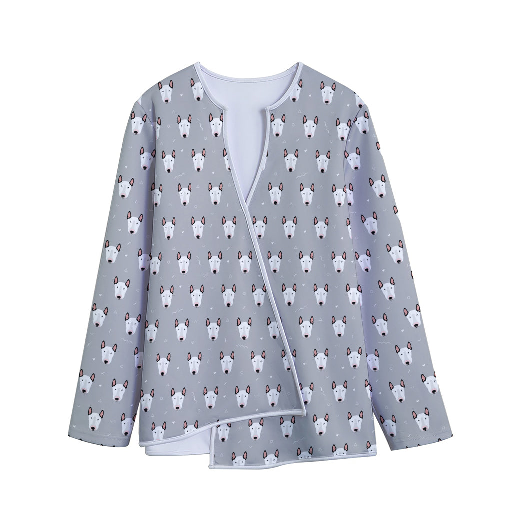 Cute Bull Terrier Faces Pattern Print Long Sleeve Short Coat