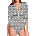 Cute Bull Terrier Faces Pattern Print Long Sleeve Swimsuit