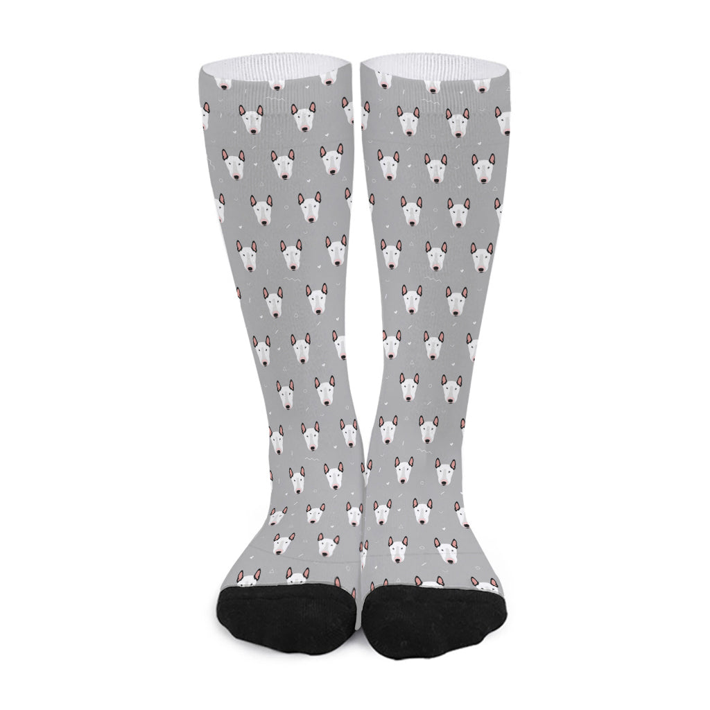 Cute Bull Terrier Faces Pattern Print Long Socks