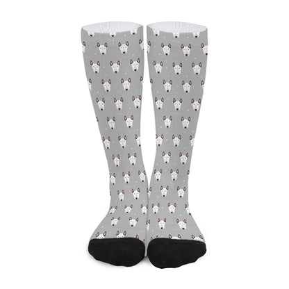 Cute Bull Terrier Faces Pattern Print Long Socks