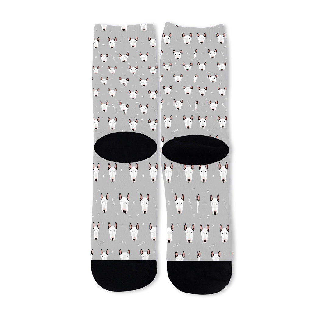 Cute Bull Terrier Faces Pattern Print Long Socks