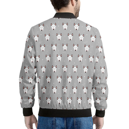 Cute Bull Terrier Faces Pattern Print Men's Bomber Jacket