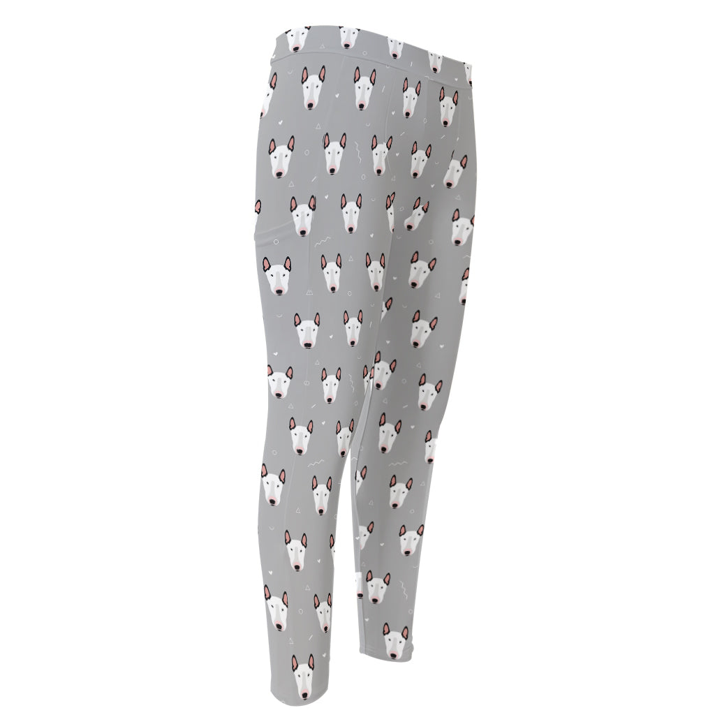 Cute Bull Terrier Faces Pattern Print Men's Compression Pants