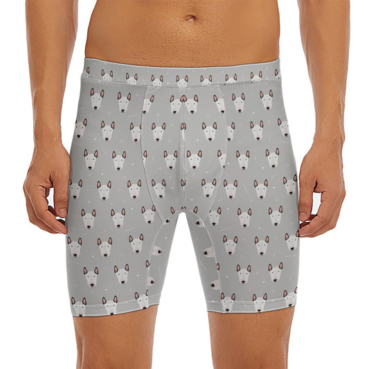 Cute Bull Terrier Faces Pattern Print Men's Long Boxer Briefs