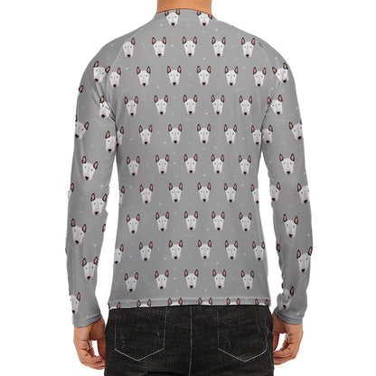 Cute Bull Terrier Faces Pattern Print Men's Long Sleeve Rash Guard