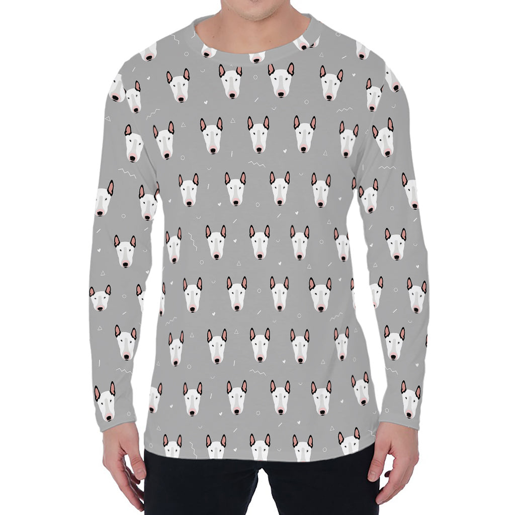 Cute Bull Terrier Faces Pattern Print Men's Long Sleeve T-Shirt