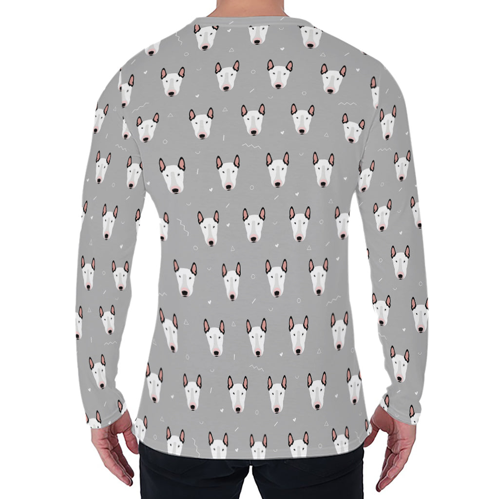 Cute Bull Terrier Faces Pattern Print Men's Long Sleeve T-Shirt