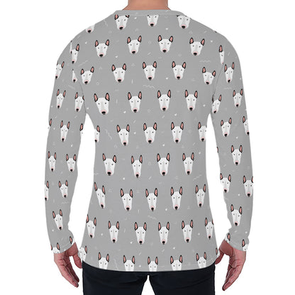 Cute Bull Terrier Faces Pattern Print Men's Long Sleeve T-Shirt