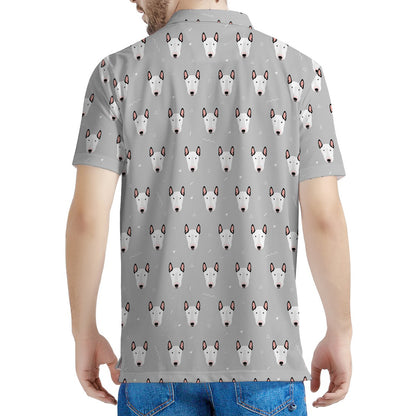 Cute Bull Terrier Faces Pattern Print Men's Polo Shirt