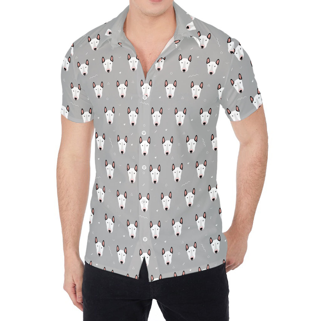 Cute Bull Terrier Faces Pattern Print Men's Shirt