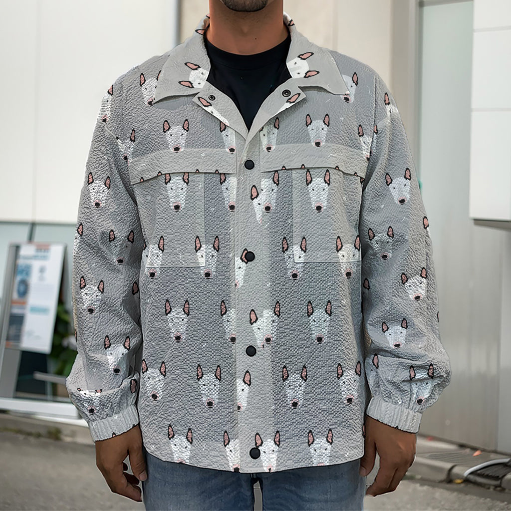 Cute Bull Terrier Faces Pattern Print Men's Shirt Jacket