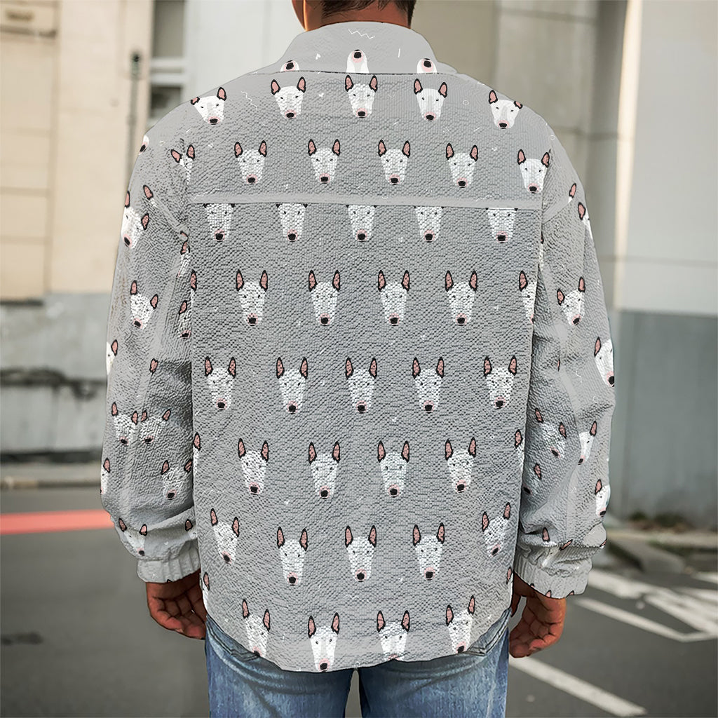 Cute Bull Terrier Faces Pattern Print Men's Shirt Jacket