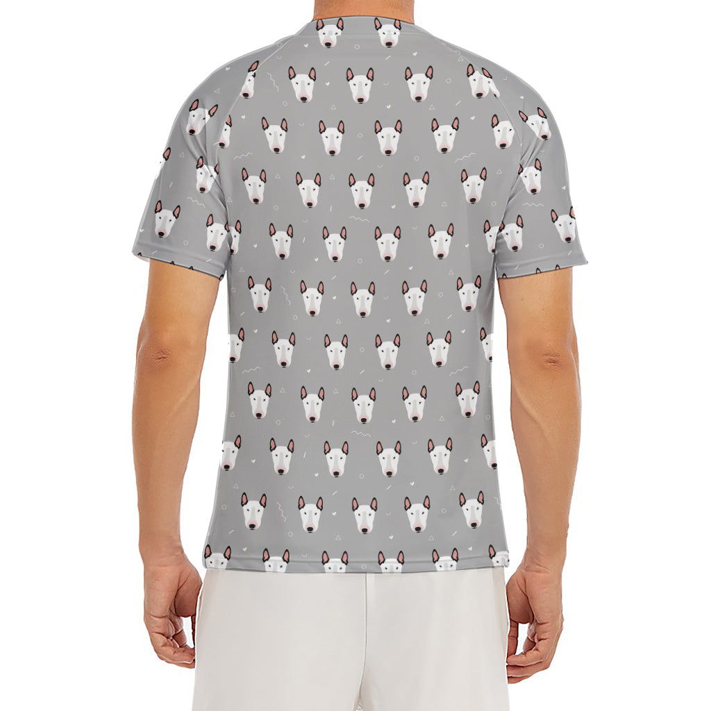 Cute Bull Terrier Faces Pattern Print Men's Short Sleeve Rash Guard