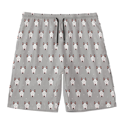 Cute Bull Terrier Faces Pattern Print Men's Swim Trunks