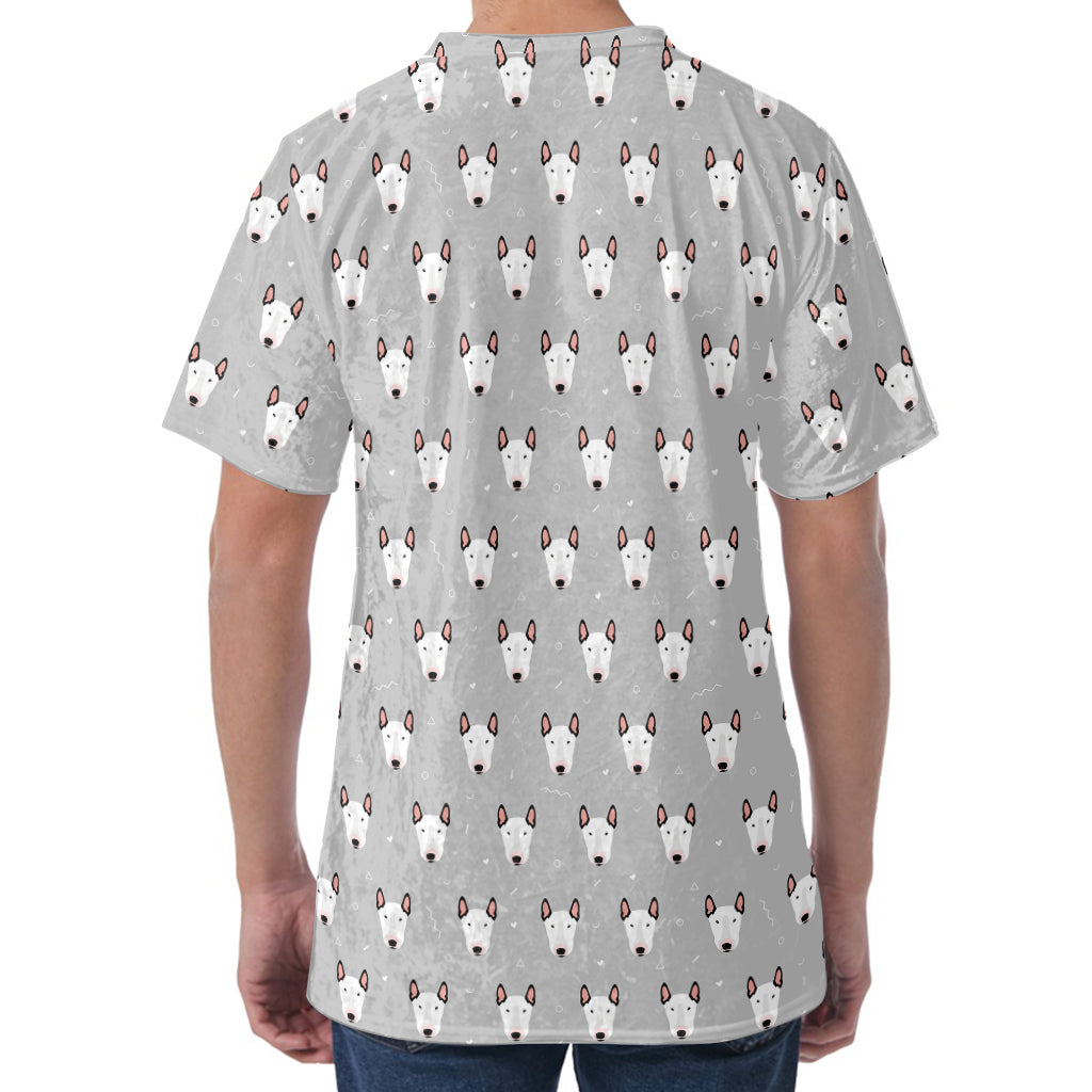 Cute Bull Terrier Faces Pattern Print Men's Velvet T-Shirt
