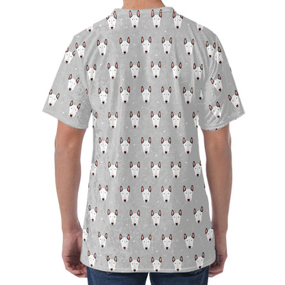 Cute Bull Terrier Faces Pattern Print Men's Velvet T-Shirt