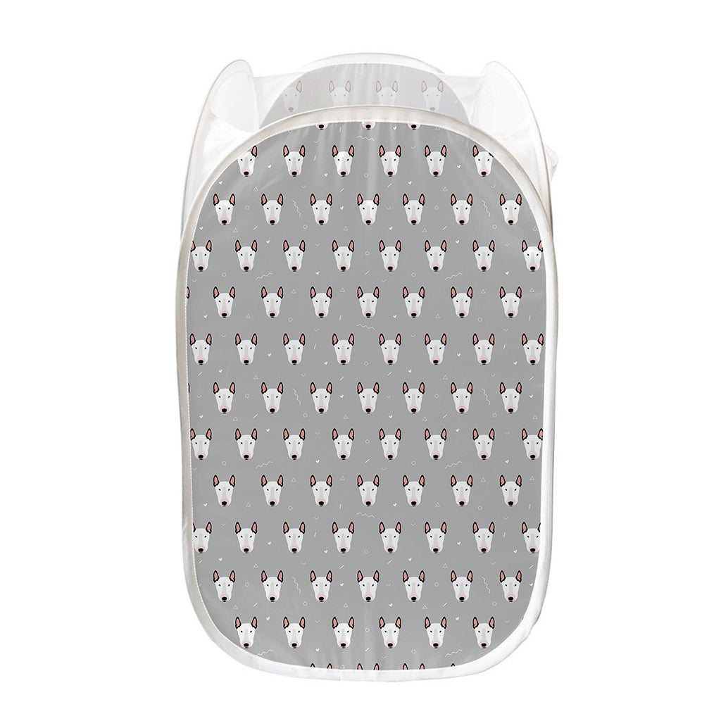Cute Bull Terrier Faces Pattern Print Mesh Laundry Hamper