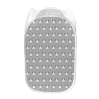 Cute Bull Terrier Faces Pattern Print Mesh Laundry Hamper
