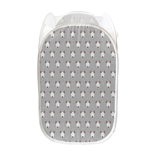 Cute Bull Terrier Faces Pattern Print Mesh Laundry Hamper