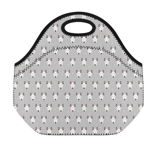 Cute Bull Terrier Faces Pattern Print Neoprene Lunch Bag