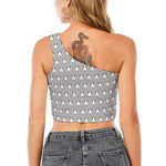 Cute Bull Terrier Faces Pattern Print One Shoulder Crop Top