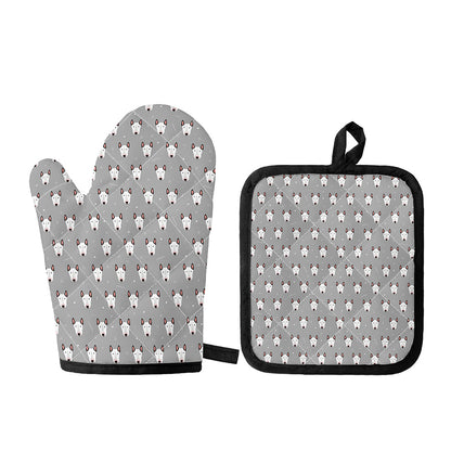 Cute Bull Terrier Faces Pattern Print Oven Mitt And Pot Holder Set