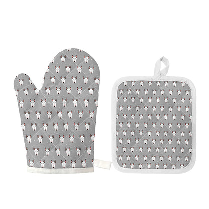 Cute Bull Terrier Faces Pattern Print Oven Mitt And Pot Holder Set