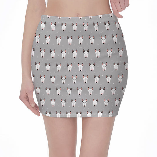 Cute Bull Terrier Faces Pattern Print Pencil Mini Skirt