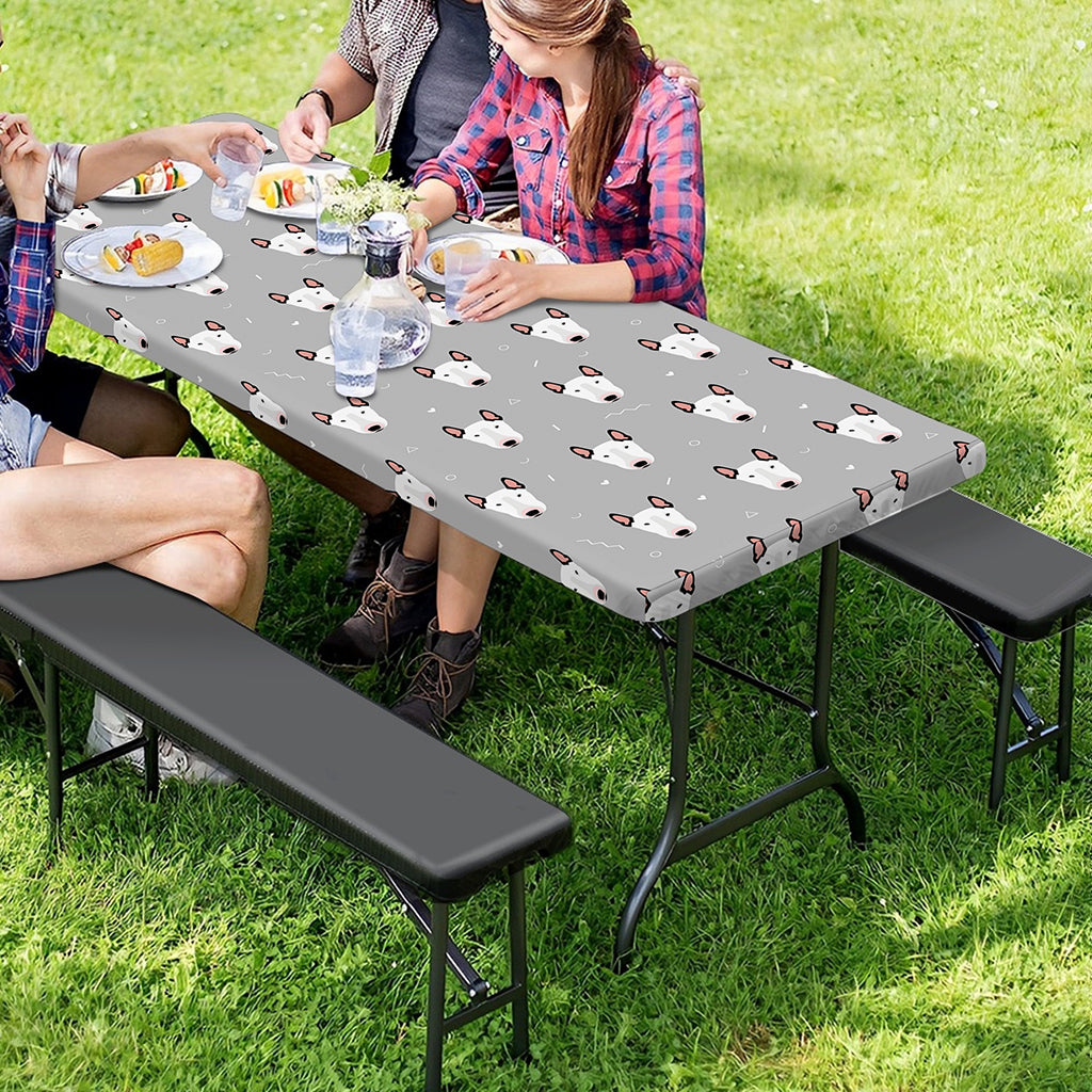 Cute Bull Terrier Faces Pattern Print Picnic Table Cover