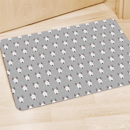Cute Bull Terrier Faces Pattern Print Polyester Doormat