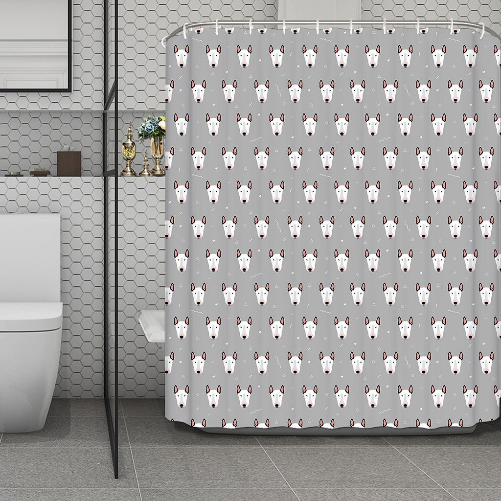 Cute Bull Terrier Faces Pattern Print Polyester Shower Curtain