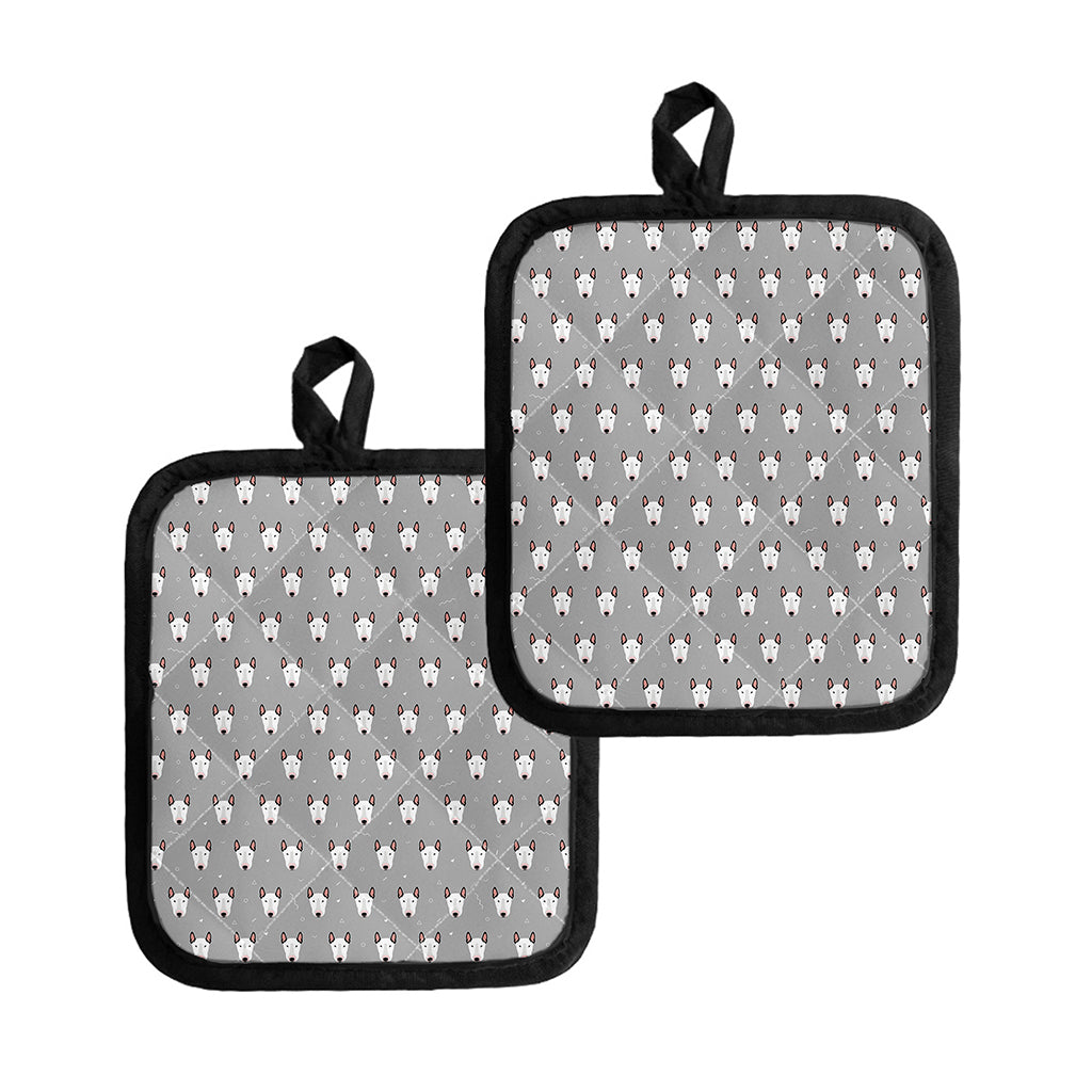 Cute Bull Terrier Faces Pattern Print Pot Holders