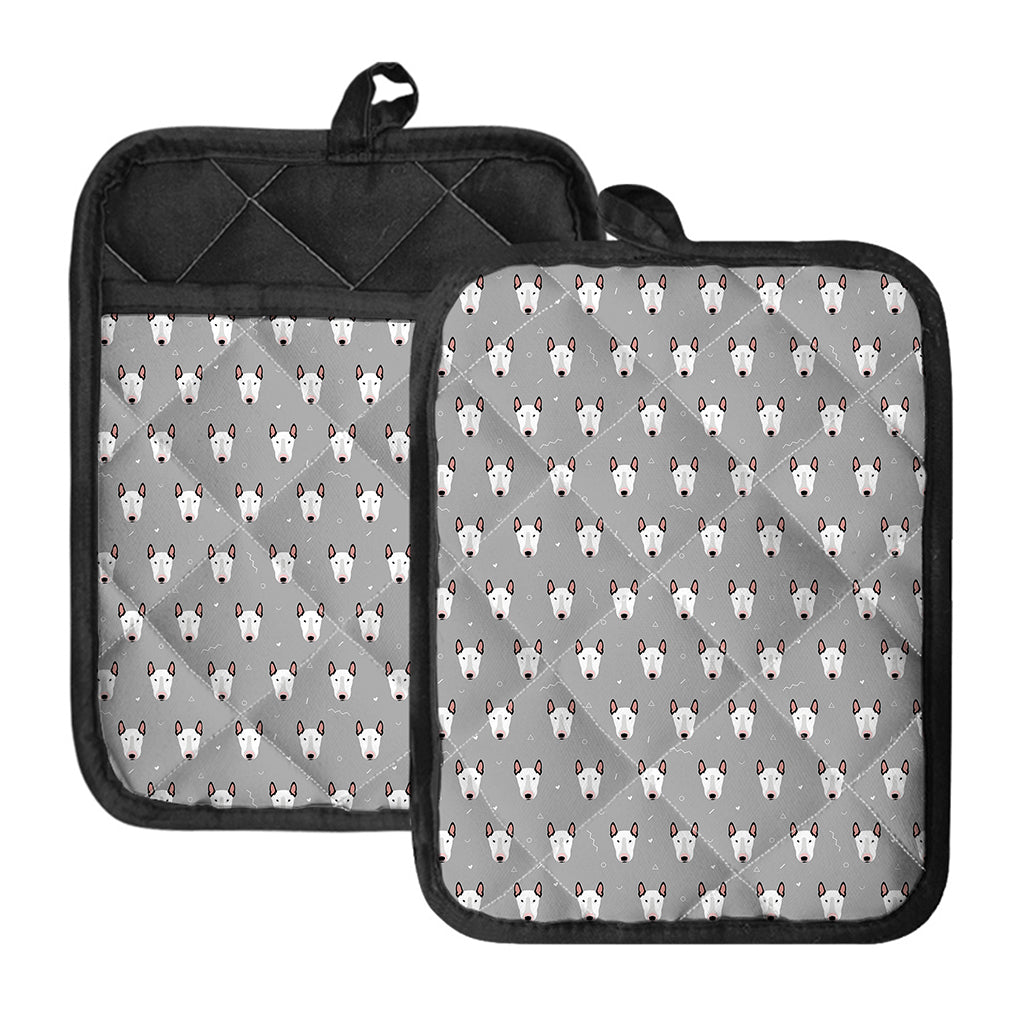 Cute Bull Terrier Faces Pattern Print Pot Holders With Pocket