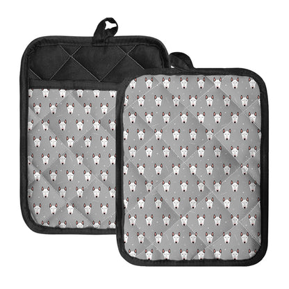 Cute Bull Terrier Faces Pattern Print Pot Holders With Pocket