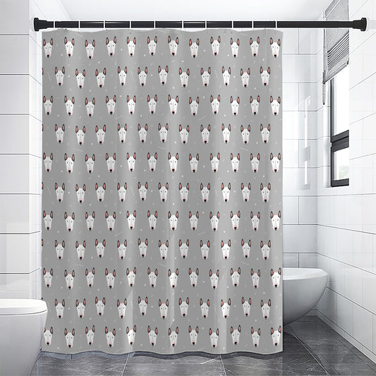 Cute Bull Terrier Faces Pattern Print Premium Shower Curtain