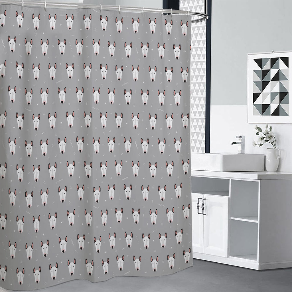 Cute Bull Terrier Faces Pattern Print Premium Shower Curtain
