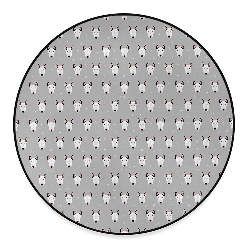 Cute Bull Terrier Faces Pattern Print Round Floor Mat