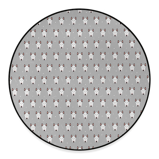 Cute Bull Terrier Faces Pattern Print Round Floor Mat