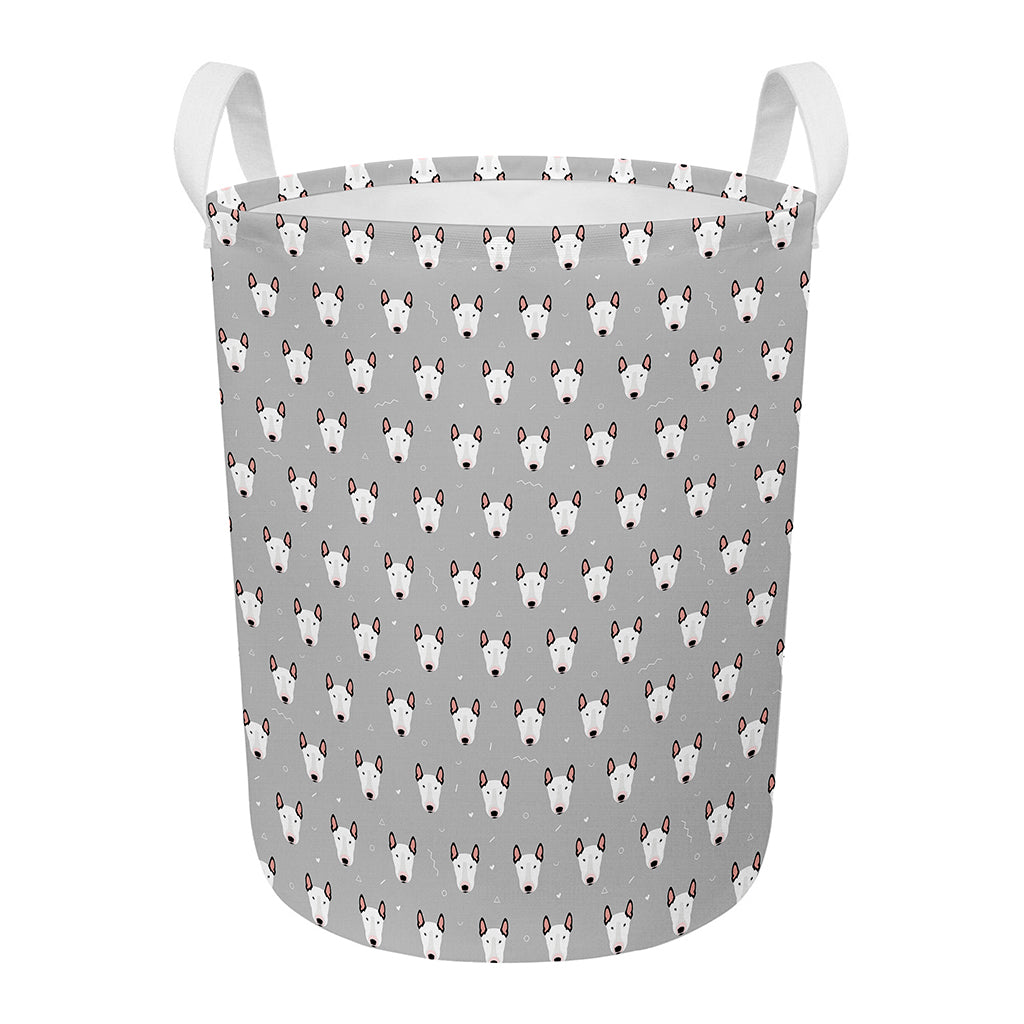 Cute Bull Terrier Faces Pattern Print Round Laundry Basket