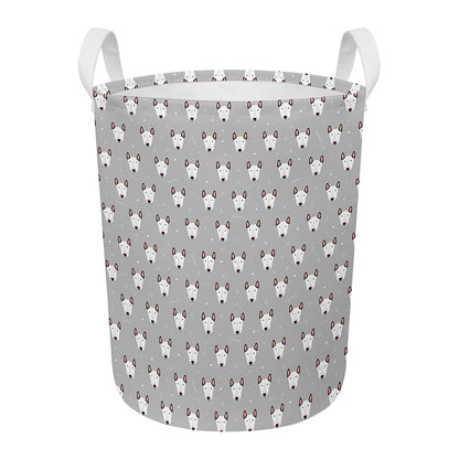 Cute Bull Terrier Faces Pattern Print Round Laundry Basket