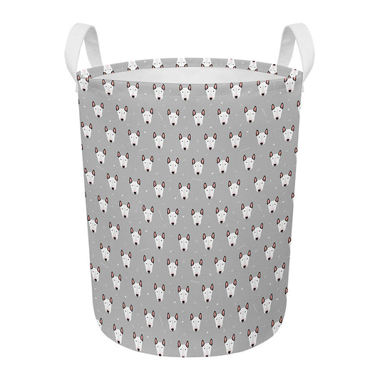Cute Bull Terrier Faces Pattern Print Round Laundry Basket