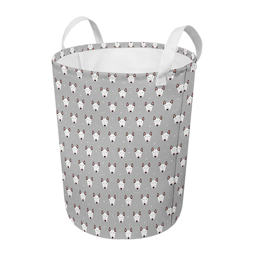 Cute Bull Terrier Faces Pattern Print Round Laundry Basket