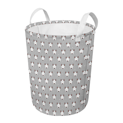 Cute Bull Terrier Faces Pattern Print Round Laundry Basket