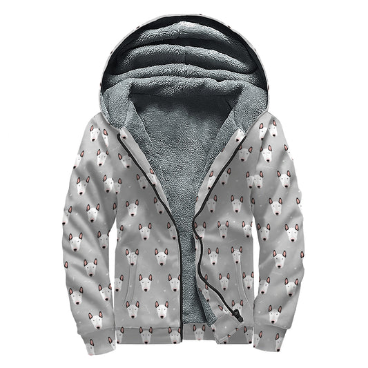 Cute Bull Terrier Faces Pattern Print Sherpa Lined Zip Up Hoodie