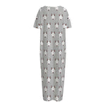 Cute Bull Terrier Faces Pattern Print Short Sleeve Long Nightdress