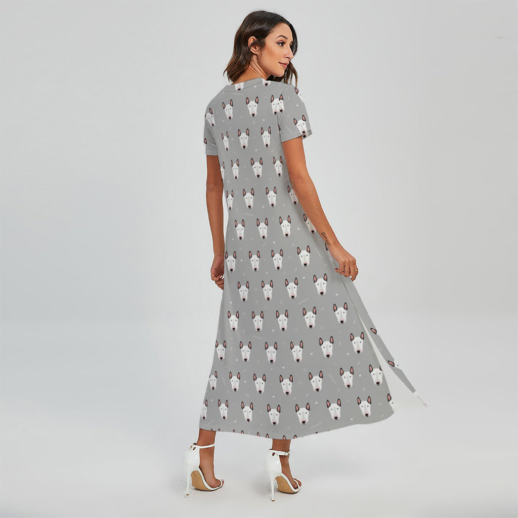 Cute Bull Terrier Faces Pattern Print Short Sleeve Maxi Dress