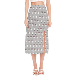 Cute Bull Terrier Faces Pattern Print Side Slit Midi Skirt