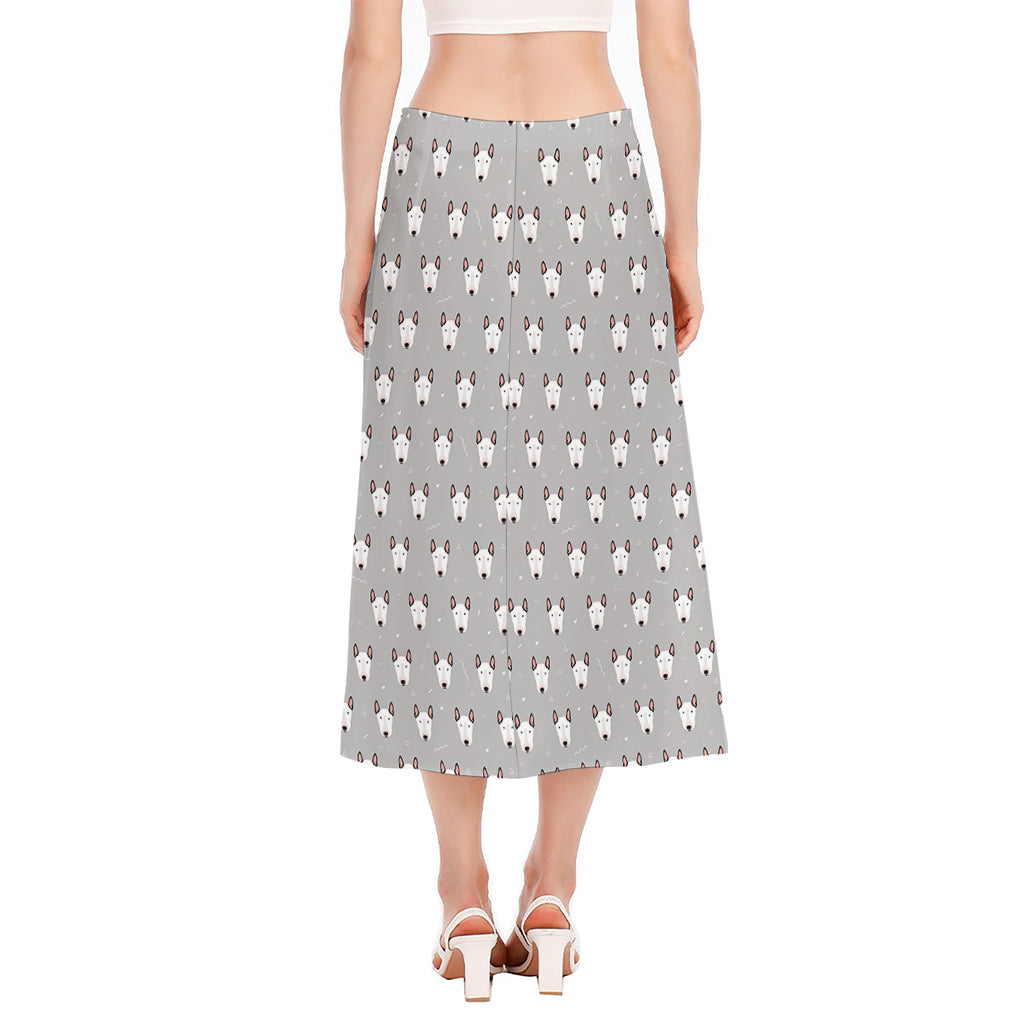 Cute Bull Terrier Faces Pattern Print Side Slit Midi Skirt