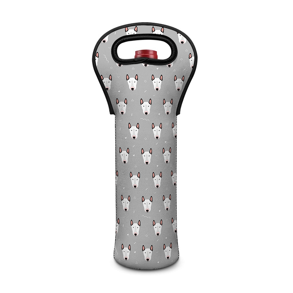 Cute Bull Terrier Faces Pattern Print Single Neoprene Wine Tote