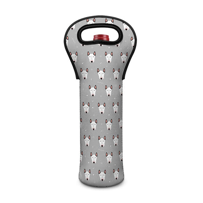 Cute Bull Terrier Faces Pattern Print Single Neoprene Wine Tote